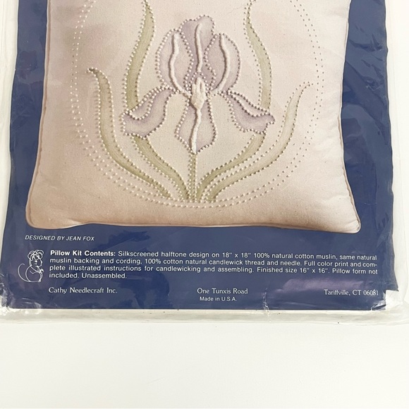 Vintage Cathy Needlecraft Candlewickery Embroidery Kit Purple Iris Pillow Case - Picture 4 of 6